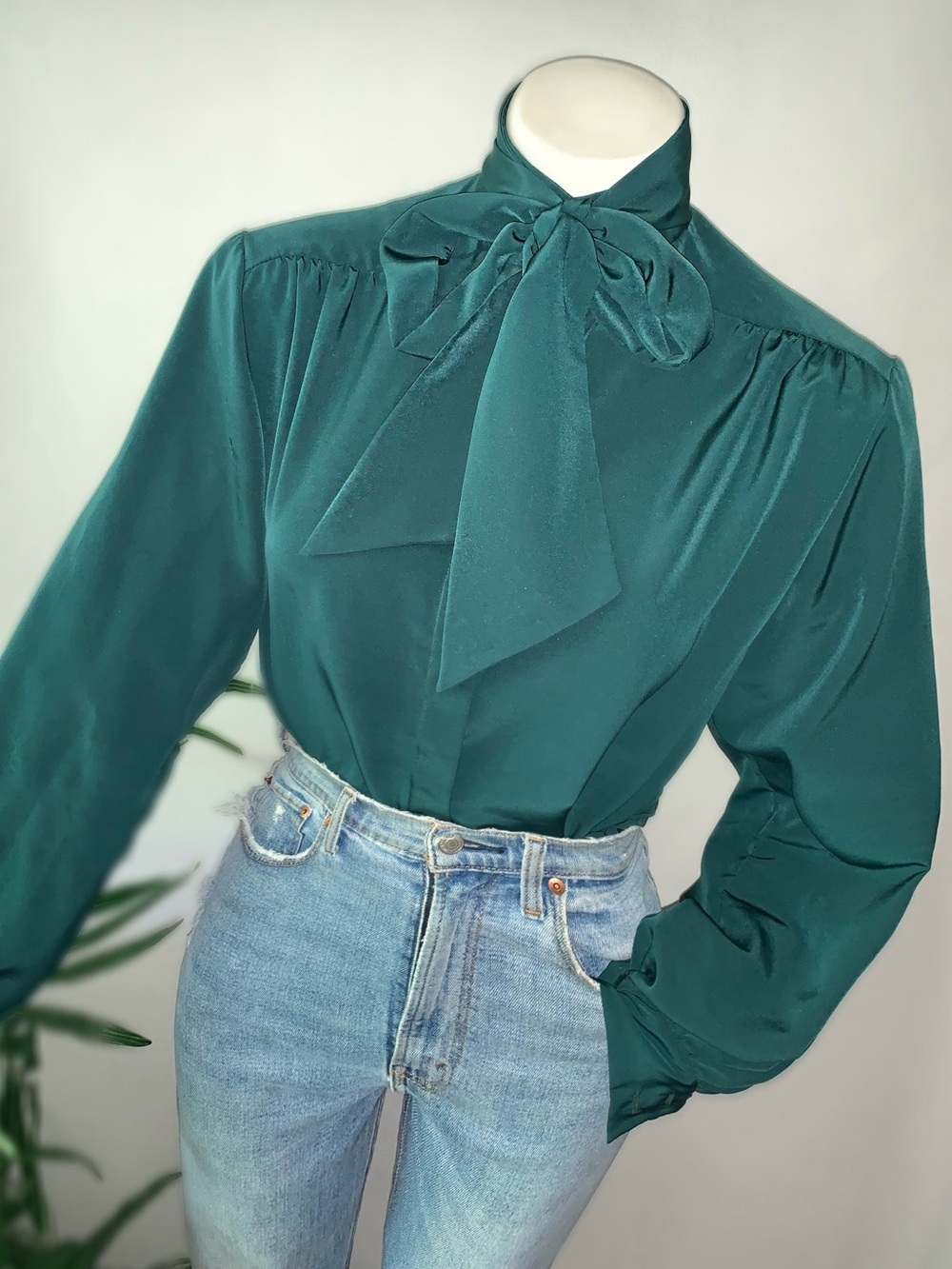 v i n t a g e :: Pendleton Neck Tie Secretary Blouse - Picture 2 of 12